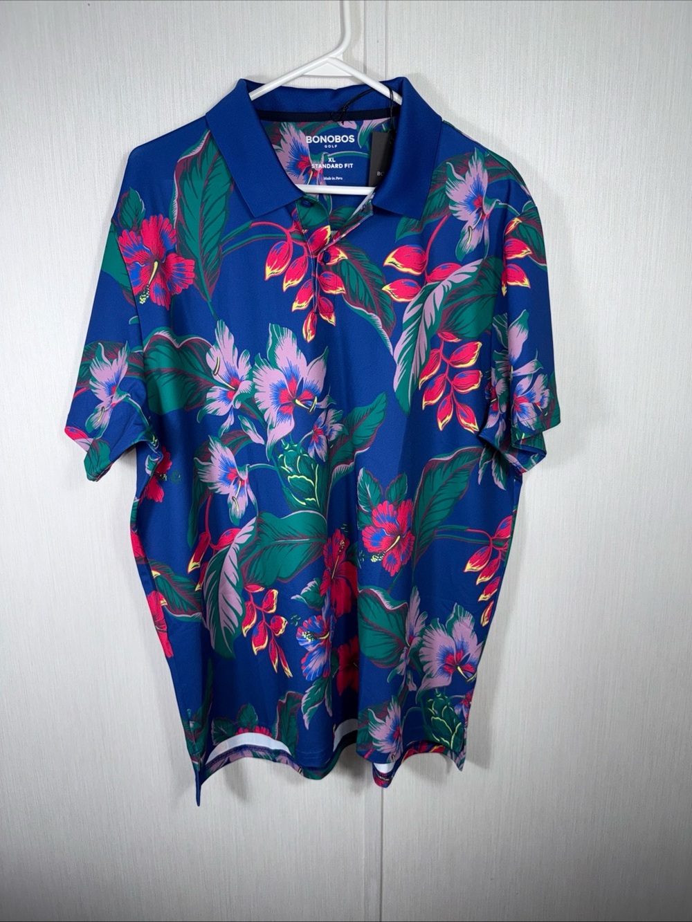Bonobos Men’s XL Golf Polo Shirt Blue Mutli Tropical Floral Knit Preppy Resort